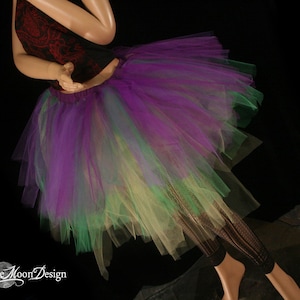 Mardi gras Adult tutu tulle skirt knee length three tier purple green yellow streamer - All Size XS -Plus - Dance Birthday Costume festival