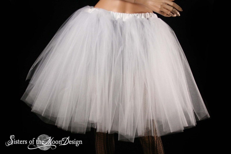 White Glimmer adult Tutu midi tulle Skirt knee length two layer petticoat Sizes XS Plus wedding bridal bride tutu bachelorette birthday image 2