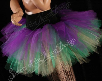 Mardi gras Adult tutu skirt Short tulle streamer three layer purple green yellow Sizes XS - Plus size - carnival costume halloween festival