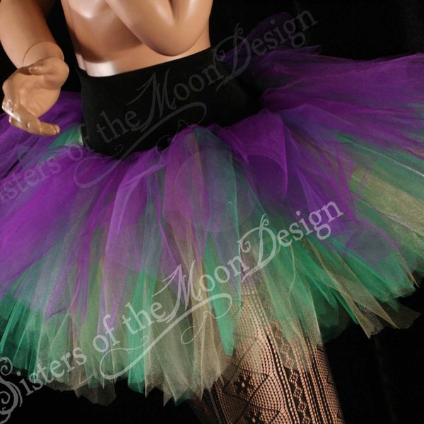 Mardi gras Adult tutu skirt Short tulle streamer three layer purple green yellow Sizes XS - Plus size - carnival costume halloween festival