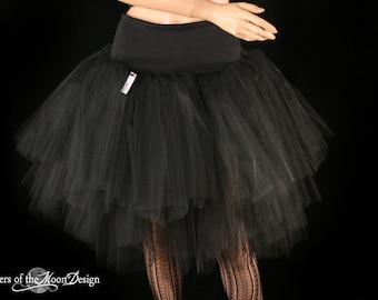 Black tulle skirt Three Layer knee length Adult tutu Petticoat dance bridal wedding halloween costume - Size XS - Plus -Sisters of the Moon