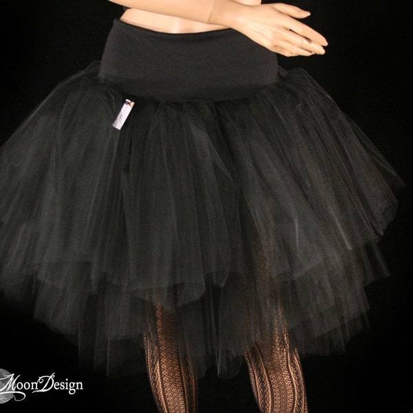 Black tulle skirt Three Layer knee length Adult tutu Petticoat dance bridal wedding halloween costume - Size XS - Plus -Sisters of the Moon