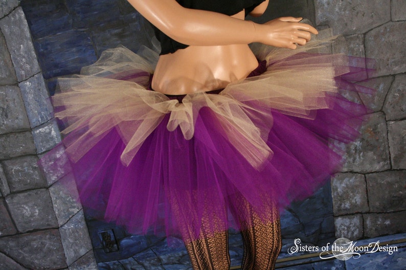 Lila Gold Tutu Rock dreilagig Größen XS Plus Mardi Gras Gothic Tanz Roller Derby Kostüm Halloween Junggesellinnenabzeichen Geburtstag Bild 1