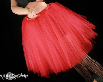 Red Adult Tutu midi tulle skirt knee length - Size XS - Plus - Halloween cosplay costume dance bachelorette bridal romantic petticoat