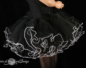 Black tutu skirt UV white trim poofy goth club petticoat  dance run glow party bachelorette - Adult Size XS - Plus - Sisters of the Moon