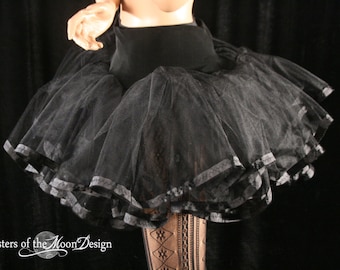 Black trimmed tulle petticoat skirt Adutl tutu Sizes XS- Plus size Halloween costume dance bridal goth lolita cosplay -  Sisters of the Moon