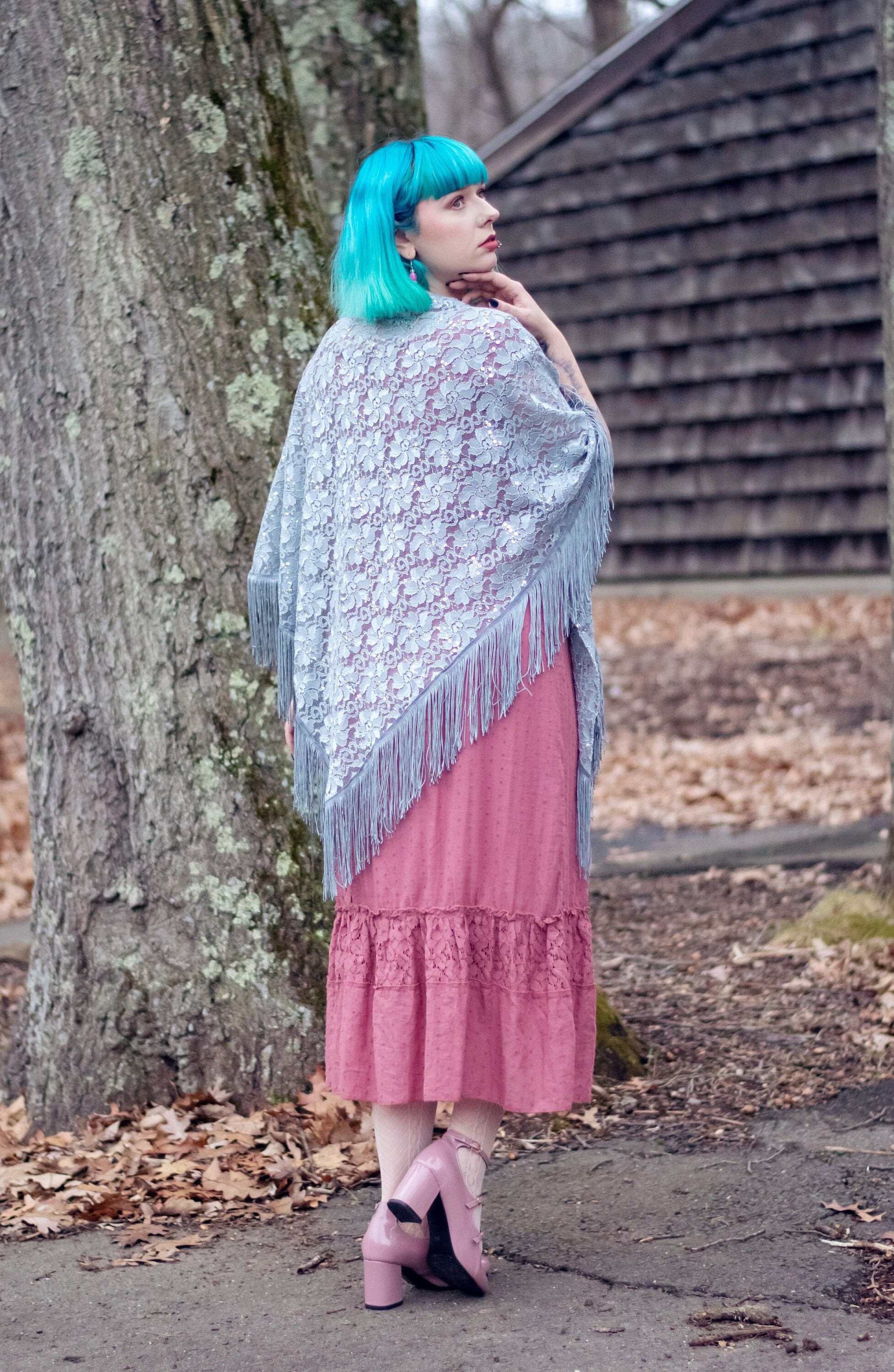 Silver Bridal Lace Shawl Cape Large 
