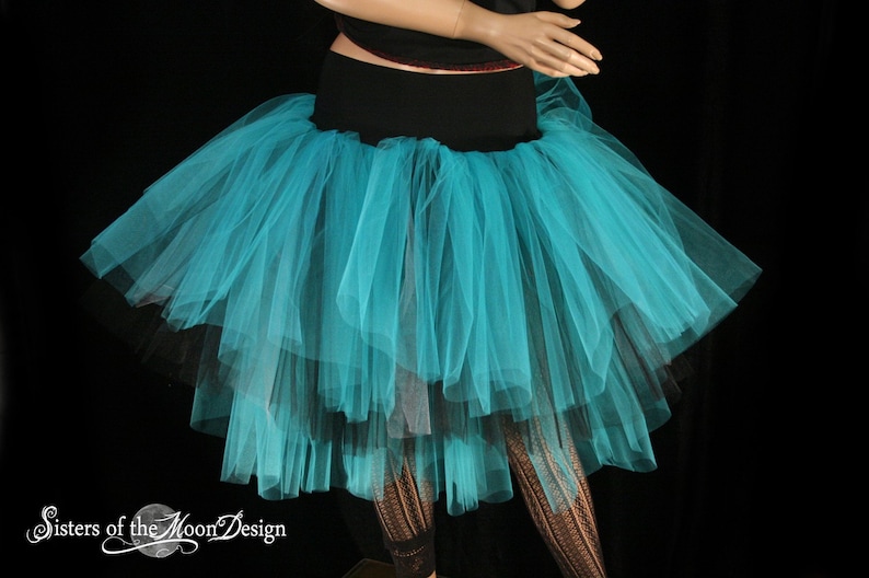 Black Teal Silver Tulle skirt Three Layer Petticoat adult tutu skirt Size Xs Plus dance costume bridesmaid bridal Rave Sisters of the Moon image 2