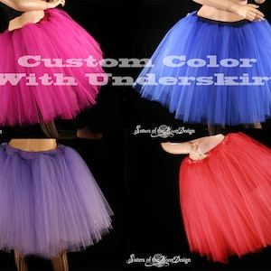 Custom Color Tulle skirt, adult tutu, midi skirt with underskirt, petticoat, bridesmaid tulle skirt, bachelorette tutu, bridal seprates