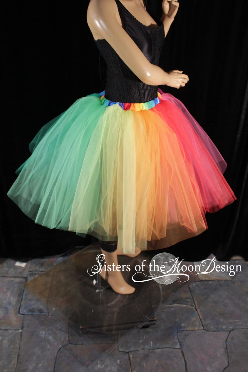 Rainbow tutu tulle skirt knee length Pride petticoat Sizes XS Plus size dance costume Rave wear club running festival halloween cosplay image 5