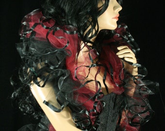 Tulle Boa tie on shoulder shrug wrap wine black trimmed gothic formal wedding dance bridal steampunk victorian dress up -Sisters of the Moon