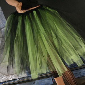 Black Neon Green adult tutu tulle midi skirt Streamer style knee length Sizes XS Plus goth UV halloween witch costume dance club rave image 3