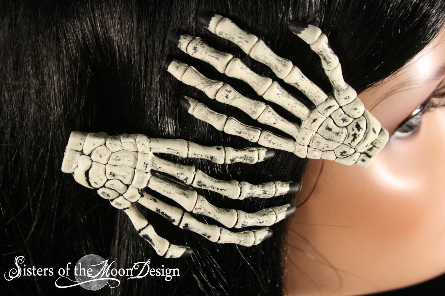 Skeleton Bone Hands Hair Clips With Painted Black Nails Pair - Etsy
