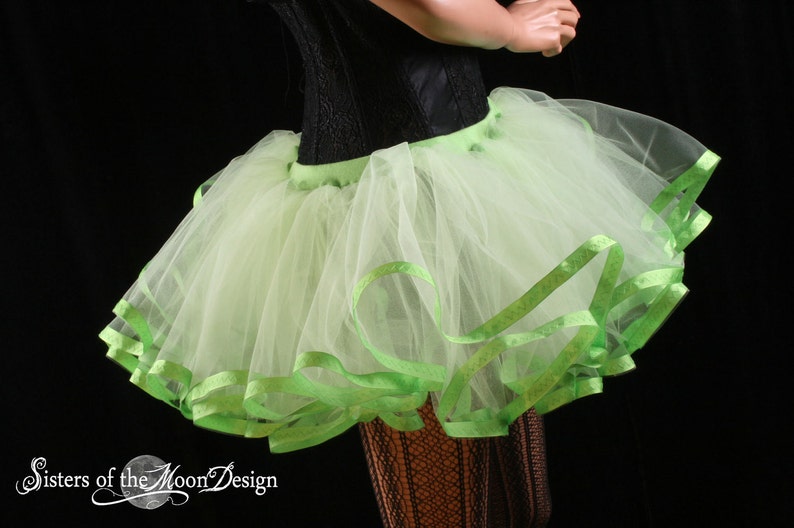 Lime Crime tutu petticoat skirt apple green trimmed Halloween costume bridal poofy carnival dance Adult Size XS Plus Sisters of the Moon image 3