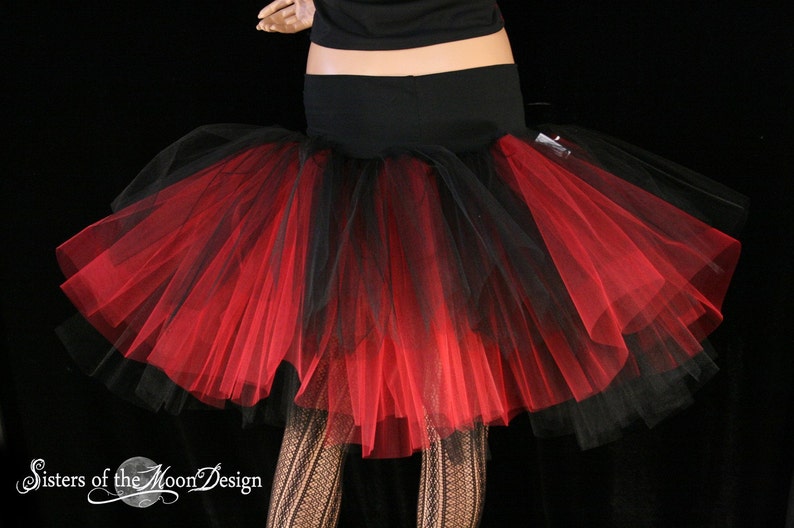 Black Red Adult tutu tulle skirt Midi length three layer petticoat Sizes XS Plus gothic lolita costume dance vampire halloween birthday image 4