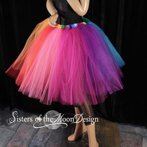 Rainbow tutu tulle skirt knee length Pride petticoat Sizes XS Plus size dance costume Rave wear club running festival halloween cosplay image 1