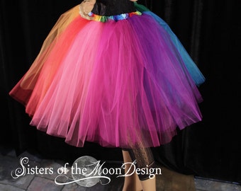 Rainbow tutu tulle skirt knee length Pride petticoat Sizes XS - Plus size - dance costume Rave wear club running festival halloween cosplay