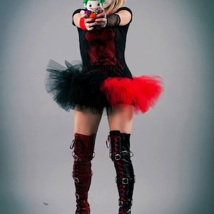 Black and Red adult tutu mini skirt Half & Half - Sizes XS - Plus size - villain cosplay Harley halloween costume dance gothic grunge