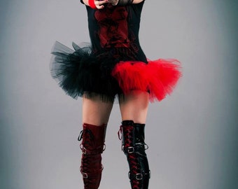 Black and Red adult tutu mini skirt Half & Half - Sizes XS - Plus size - villain cosplay Harley halloween costume dance gothic grunge