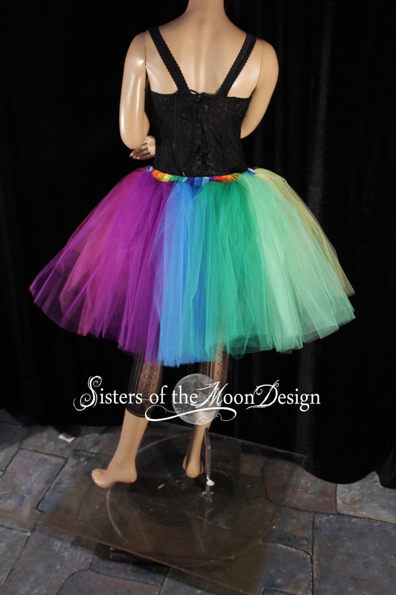 Rainbow tutu tulle skirt knee length Pride petticoat Sizes XS Plus size dance costume Rave wear club running festival halloween cosplay image 4