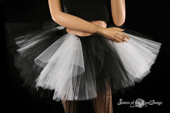 NEW TUTU Skirt Tulle Women Dance Party Ballet Fancy Dress Petticoat 2  Layers Costume Black White