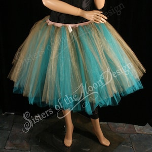 Teal & Gold Knee length tulle skirt adult Tutu romance dance skirt poofy petticoat bridal prom bachelorette Sizes XS - Plus size Halloween