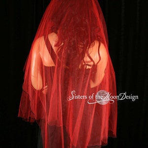 Black roses gothic wedding veil bridal bride headpiece red goth halloween costume lydia fingertip length Ready to ship Sisters of the Moon image 3