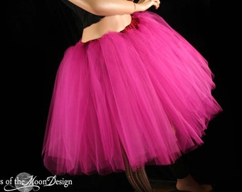 Fuchsia midi tulle skirt adult tutu knee length skirt petticoat Sizes XS - Plus , dance costume bridal wedding bachelorette birthday lolita