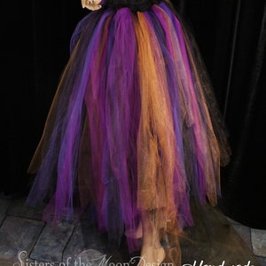 Witchy tulle tutu skirt witch streamer purple orange halloween costume tea calf length dance Adult sizes XS Plus Sisters of the Moon image 5