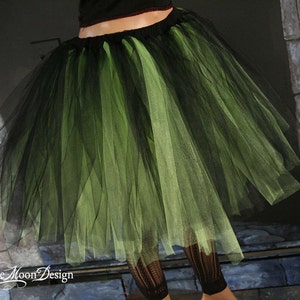 Black Neon Green adult tutu tulle midi skirt Streamer style knee length Sizes XS Plus goth UV halloween witch costume dance club rave image 1