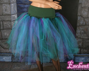 Peacock tutu tulle skirt Streamer knee length dance party halloween cosplay costume purple black blue green - Adult Sizes XS - Plus - SOTMD