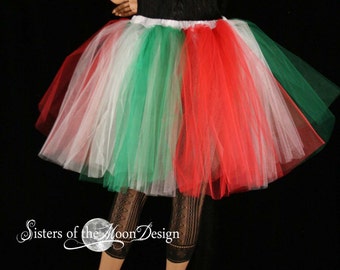 Adult tutu skirt romance christmas elf white green red costume Italian dance holiday party celebrate -You Choose Size - Sisters of the Moon