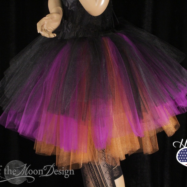 Black Purple Copper Tulle skirt adult tutu three Layer Petticoat - halloween witch costume goth Sizes XS Plus Size - Sisters of the Moon