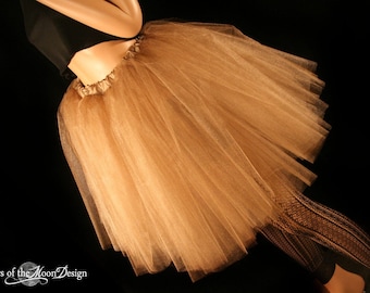 Antique Gold Tulle skirt knee length adult tutu glimmer bridal petticoat Sizes XS - Plus size - bridesmaid wedding dance costume steampunk