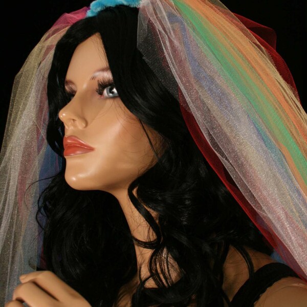 Waltz length Rainbow streamer wedding veil bridal bride headpiece pride parade fantasy halloween costume -Ready to ship- Sisters of the Moon