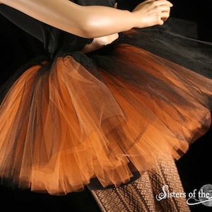 Black Orange Tutu skirt two tone puffy dance halloween witch costume team colors fall running goth - Adult size XS Plus -Sisters of the Moon