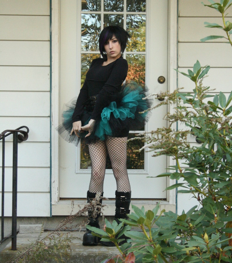 Black Teal Adult mini tutu tulle skirt All Sizes Xs Plus Poofy three layer goth dance party costume roller derby bachelorette rave club image 3