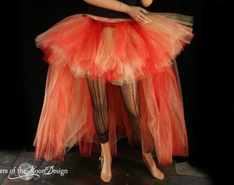 Phoenix Flame High low tulle skirt Fire dancer tutu red gold glimmer Halloween costume cosplay  - Adult Sizes XS - Plus -Sisters of the Moon