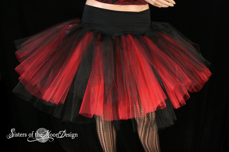 Black Red Adult tutu tulle skirt Midi length three layer petticoat Sizes XS Plus gothic lolita costume dance vampire halloween birthday image 2