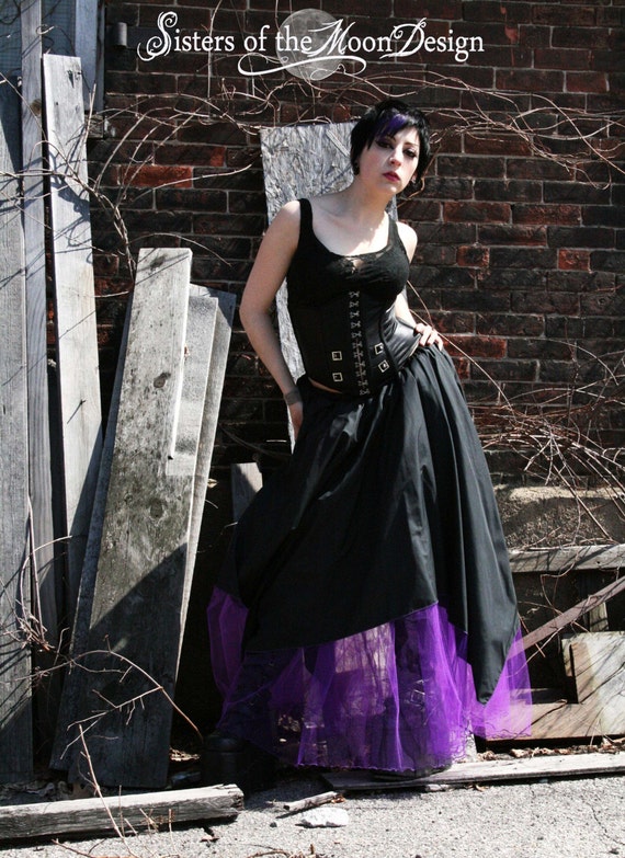 Purple and Black Steampunk Style Gothic Corset Long Prom Dress 