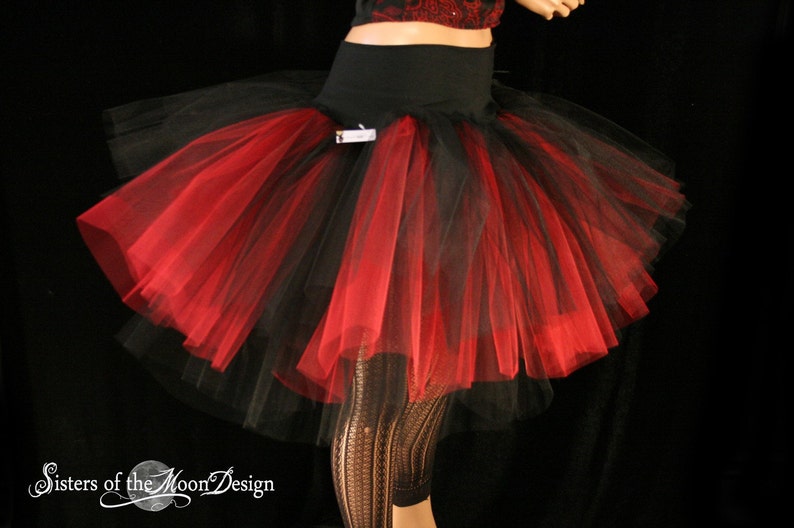 Black Red Adult tutu tulle skirt Midi length three layer petticoat Sizes XS Plus gothic lolita costume dance vampire halloween birthday image 1