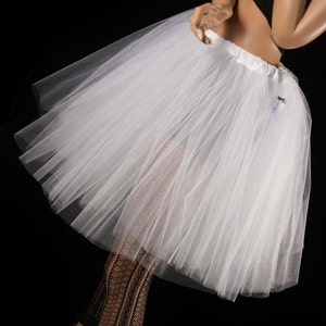White Glimmer adult Tutu midi tulle Skirt knee length two layer petticoat Sizes XS Plus wedding bridal bride tutu bachelorette birthday image 1