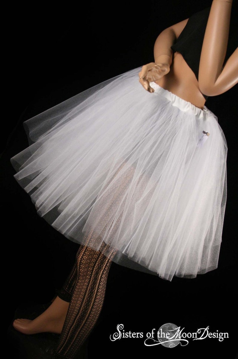 White Glimmer adulte Tutu midi tulle Jupe longueur genou deux couches jupon Tailles XS Plus mariage mariée mariée tutu bachelorette anniversaire image 1