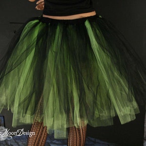 Black Neon Green adult tutu tulle midi skirt Streamer style knee length Sizes XS Plus goth UV halloween witch costume dance club rave image 4