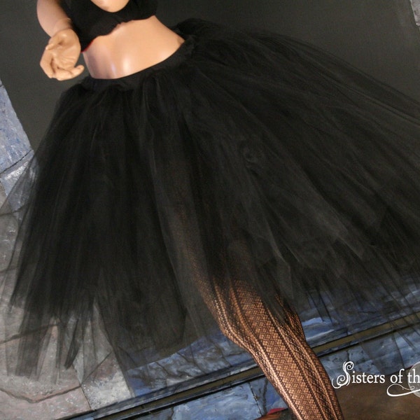 Virgin Black Romance tutu skirt trash dance extra poofy knee length Adult  petticoat gothic bridal - You Choose Size -- Sisters of the Moon