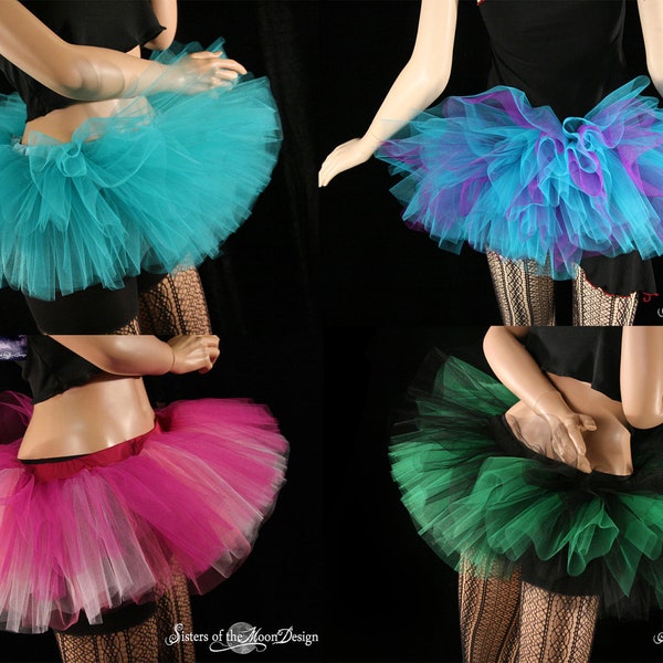 Custom Color TUTU mini tulle skirt poofy 3 Layer Adult size XS - Plus  - dance rave wear club costume roller derby team running bachelorette