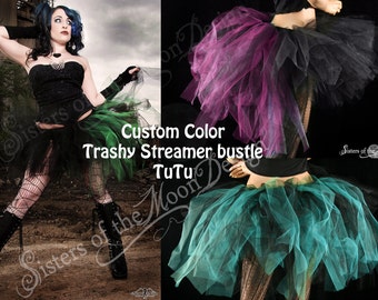 Custom Color Adult TUTU skirt High low streamer bustle Sizes XS - Plus Size - halloween costume goth gothic dance club rave festival cosplay