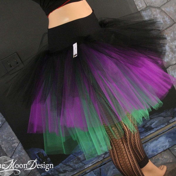 Witchy Tulle tutu skirt Layered Petticoat black purple green gothic goth dance club gypsy witch costume - Adult Sizes - Sisters of the Moon