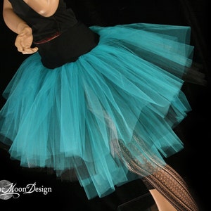 Black Teal Silver Tulle skirt Three Layer Petticoat adult tutu skirt Size Xs Plus dance costume bridesmaid bridal Rave Sisters of the Moon image 1