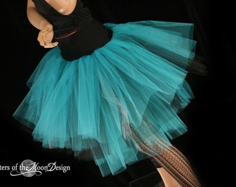 Black Teal Silver Tulle skirt Three Layer Petticoat adult tutu skirt Size Xs - Plus dance costume bridesmaid bridal Rave Sisters of the Moon